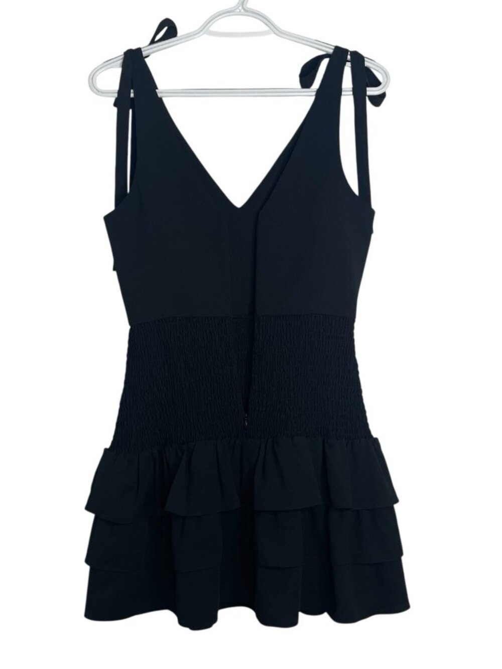 Amanda Uprichard Zita Ruffle Mini Dress Size Small V-Neck Tie Straps Black - Picture 4 of 8